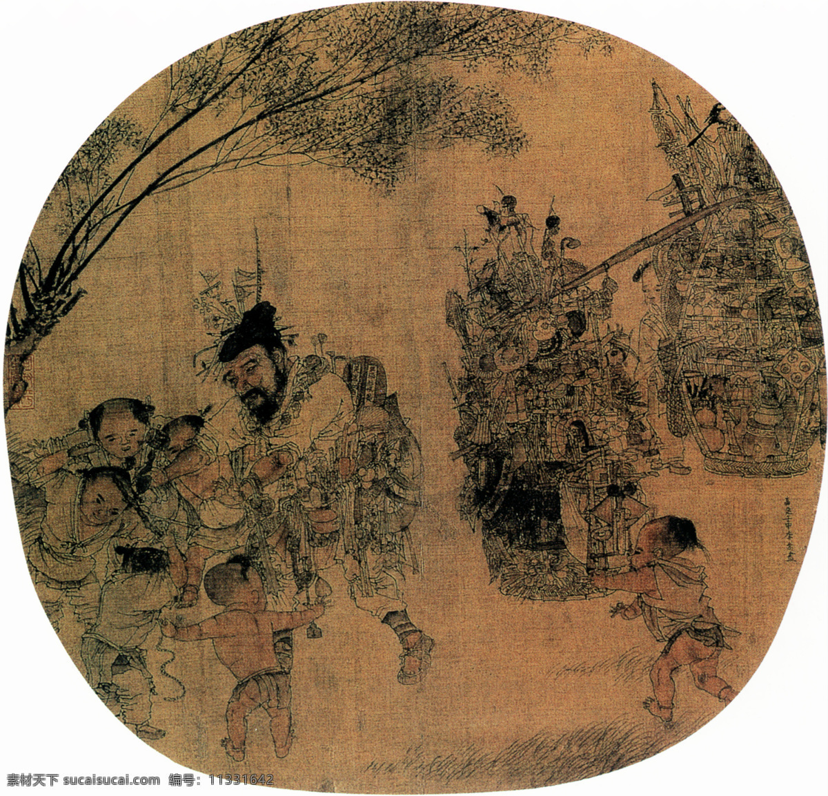 货郎图 镜片 中国 古画 中国古画 设计素材 镜片名画 古典藏画 书画美术 白色