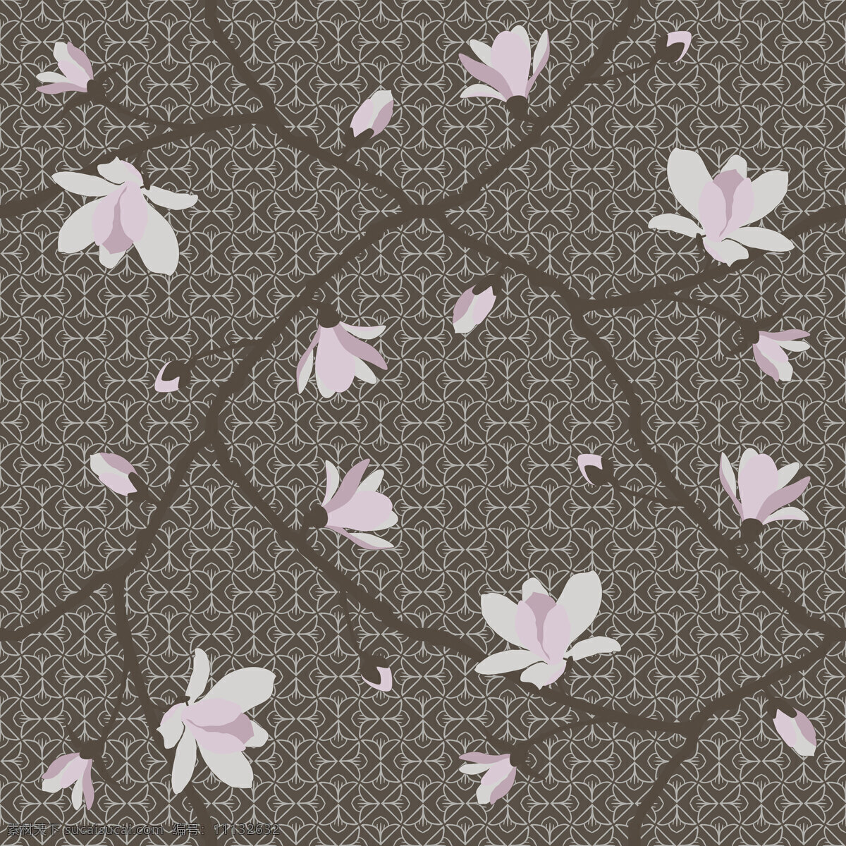 经典 典雅 深灰色 花纹 壁纸 图案 壁纸图案 淡紫色花朵 花朵壁纸 深色底纹 植物元素