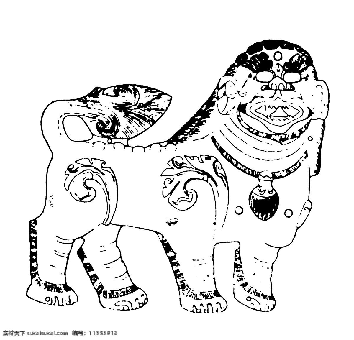 石狮图案 清代图案 中国 传统 图案 设计素材 装饰图案 书画美术 白色