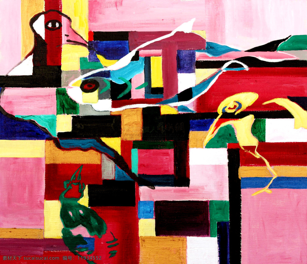 抽象画 绘画书法 几何图案 美术 鸟儿 文化艺术 油画 魚與鳥 抽象思维 鱼 油画艺术 油画作品43 装饰素材