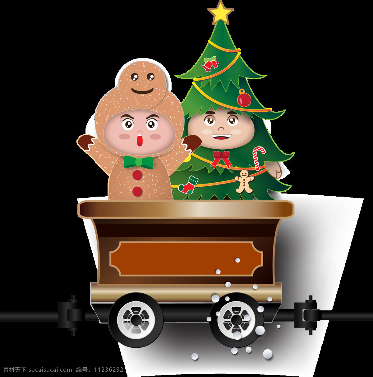 手绘 火车 圣诞树 元素 png元素 奔跑 免抠元素 圣诞节 透明元素