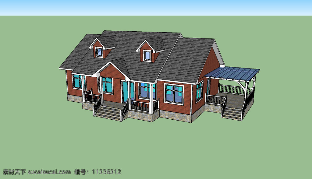 单层 木屋 模型 建筑 su 一层 三维