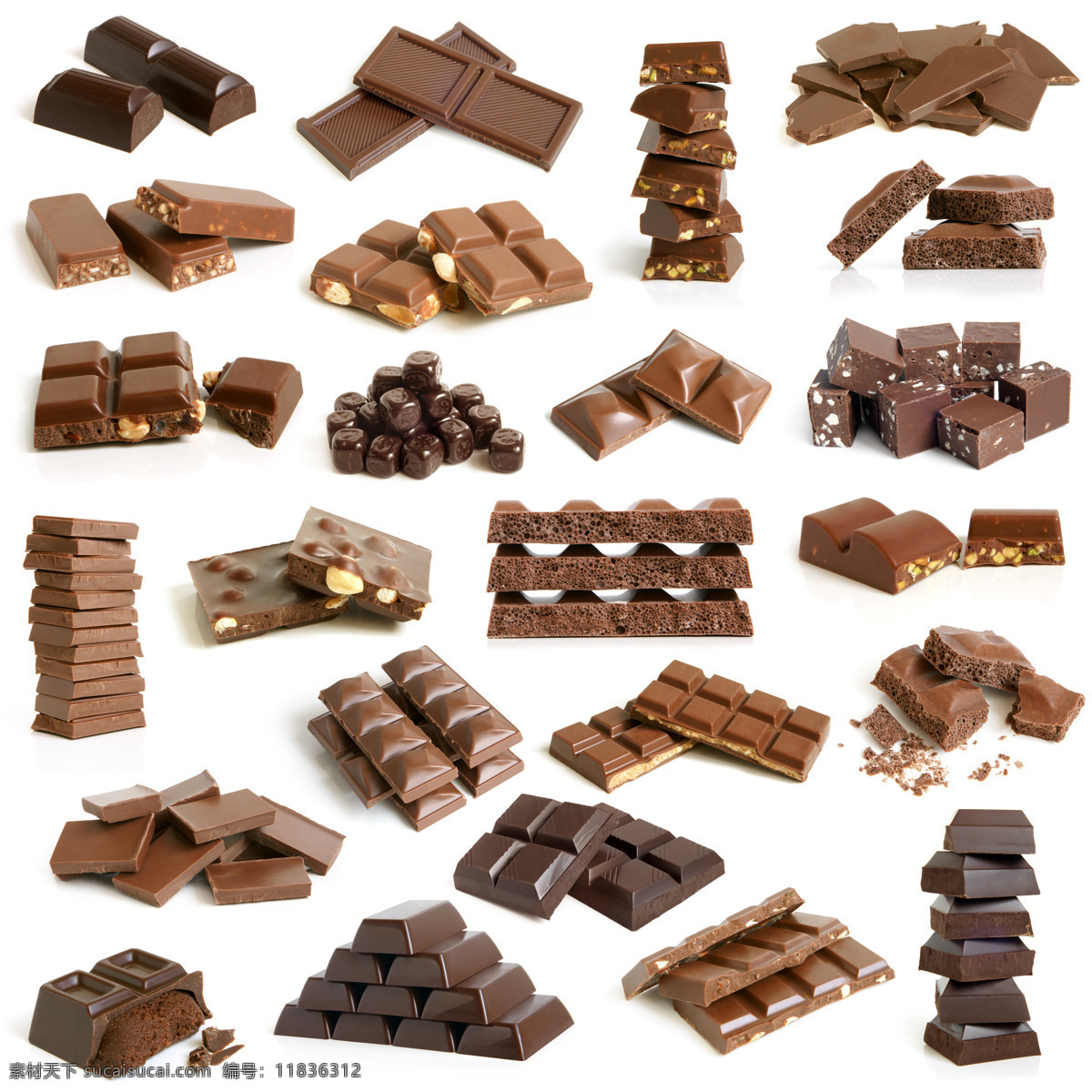 各种巧克力块 巧克力块 巧克力 食物 美食 其他类别 餐饮美食 白色