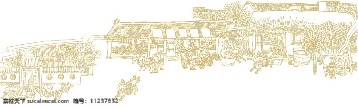 古代生活场景 生活 场景 古代 线条 psd格式 创意元素 分层