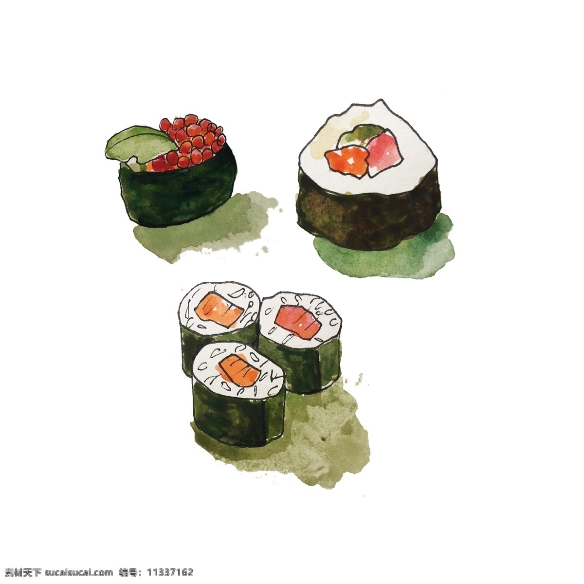 文 艺风 水彩 手绘 寿司 商用 文艺风 食物 插画
