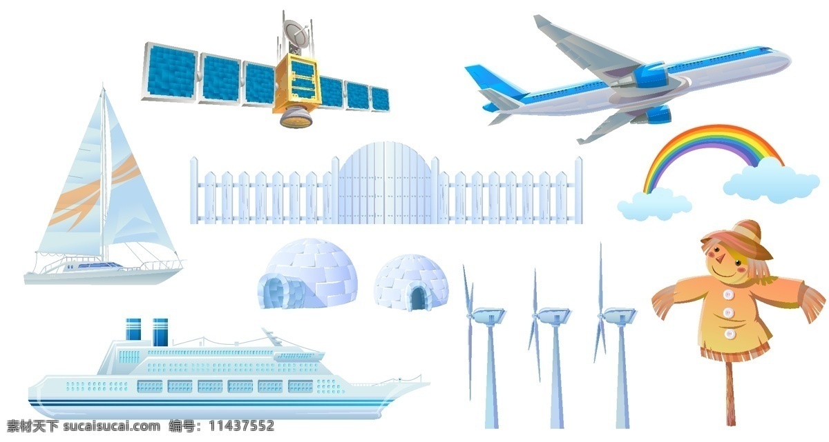 各种 交通工具 飞机 轮船 太阳能 矢量图 现代科技