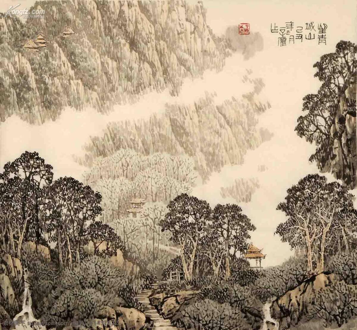 山水画 山 山水 树木 中国元素 家居装饰素材 山水风景画