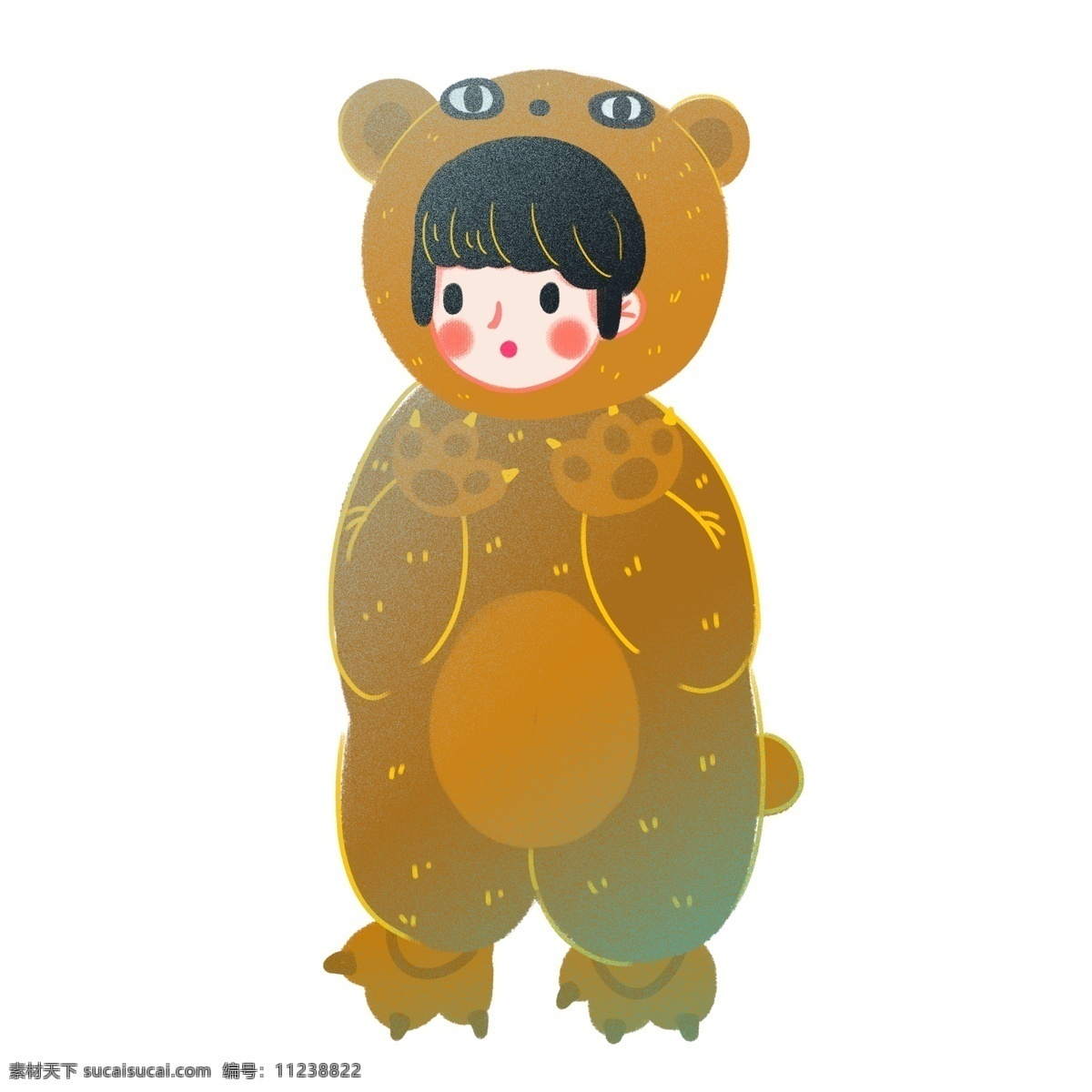 彩绘 穿着 小 熊 玩偶 服 小女孩 商用 元素 卡通 可爱 小熊 插画 玩偶服