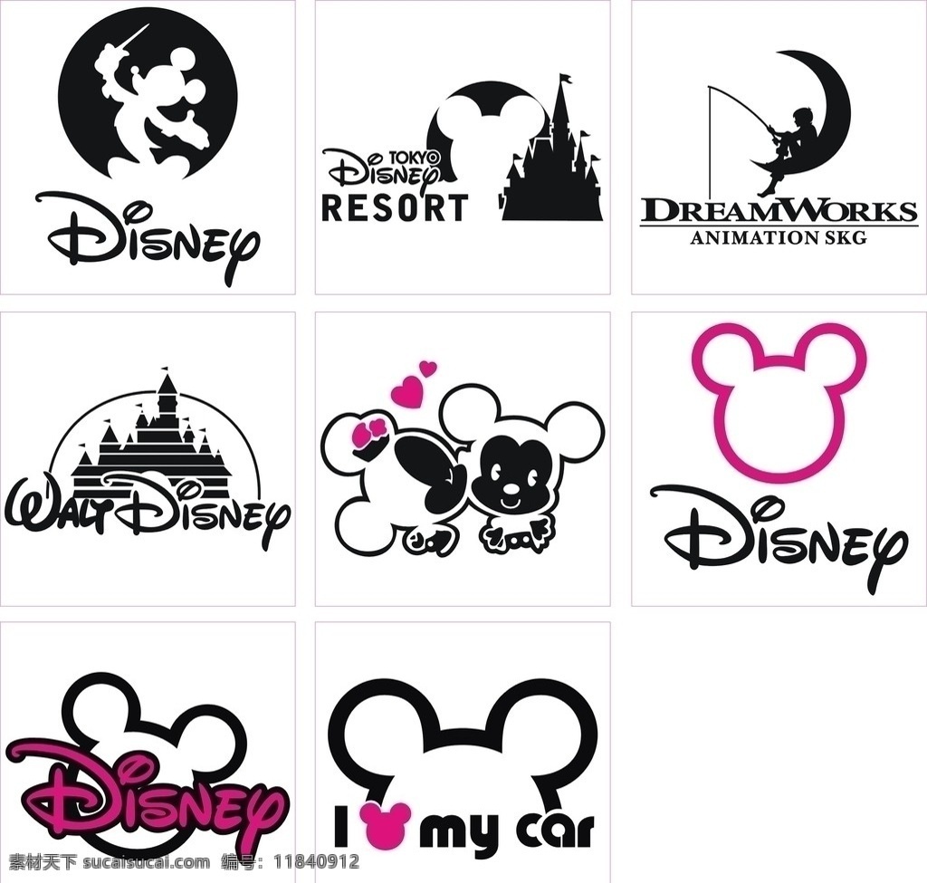 迪士尼 卡通 图标 小标 米老鼠 城堡 迪士尼标志 汽车小标 音乐 小图标 标识标志图标 矢量