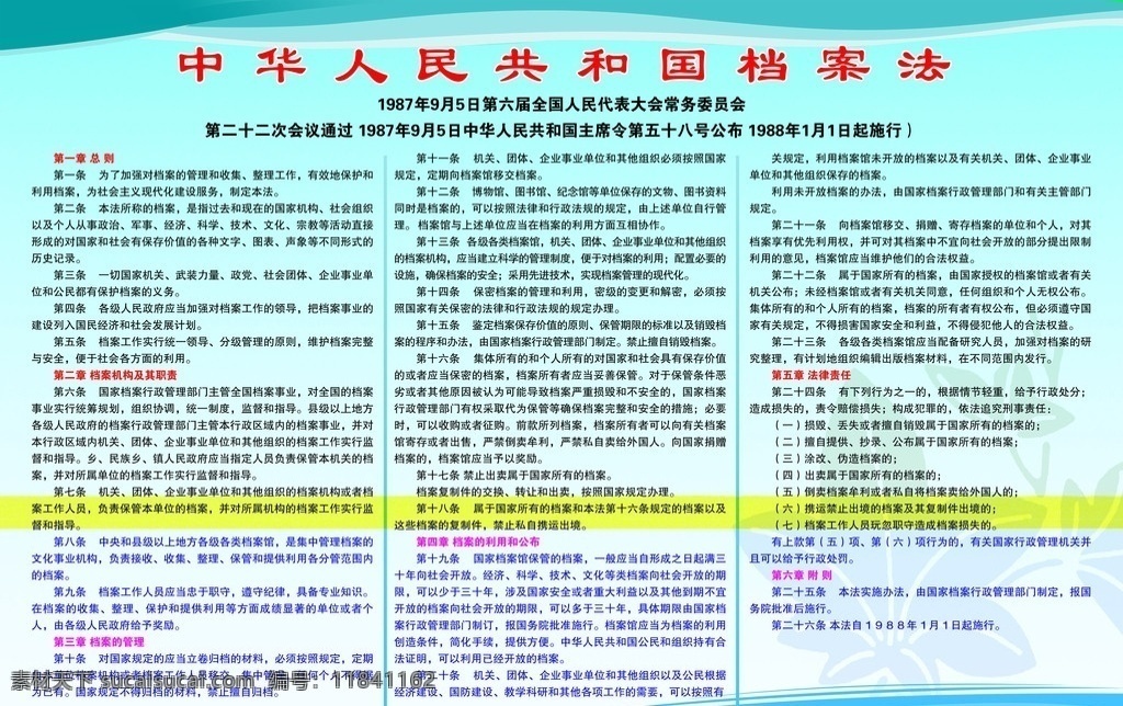 中华人民共和国 档案法 法律条款 制度展板 展板模板 广告设计模板 源文件