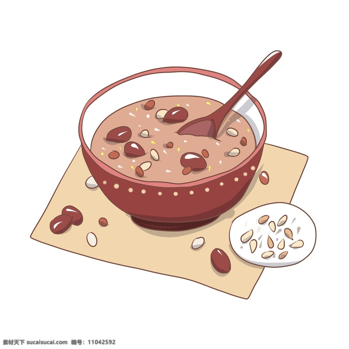 粥 碗 散落 豆子 米粒 红色碗 红豆 粥类 食材