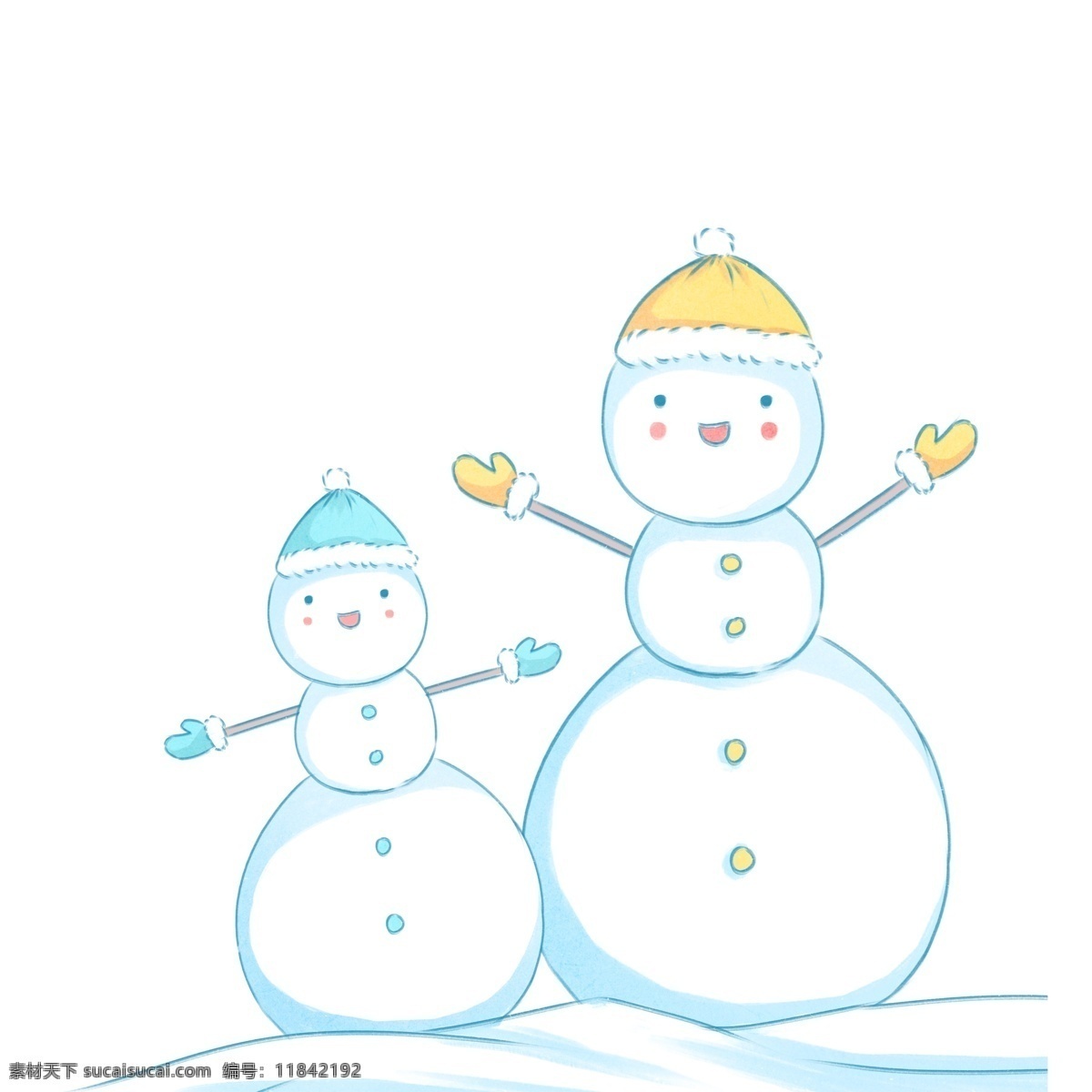 张开 双手 雪人 元素 冬季 可爱 堆雪人 psd元素 2个雪人 雪人元素