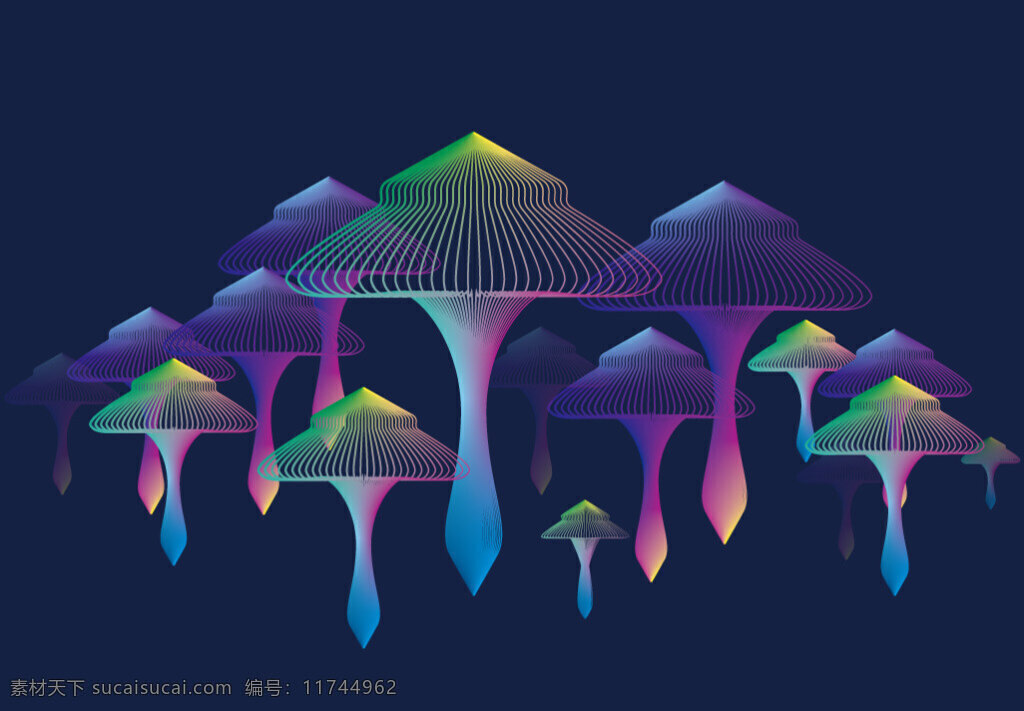 渐变香菇图形 渐变 线条 香菇 图形 排版 简约 彩色 发光 海报 彩色组合海报