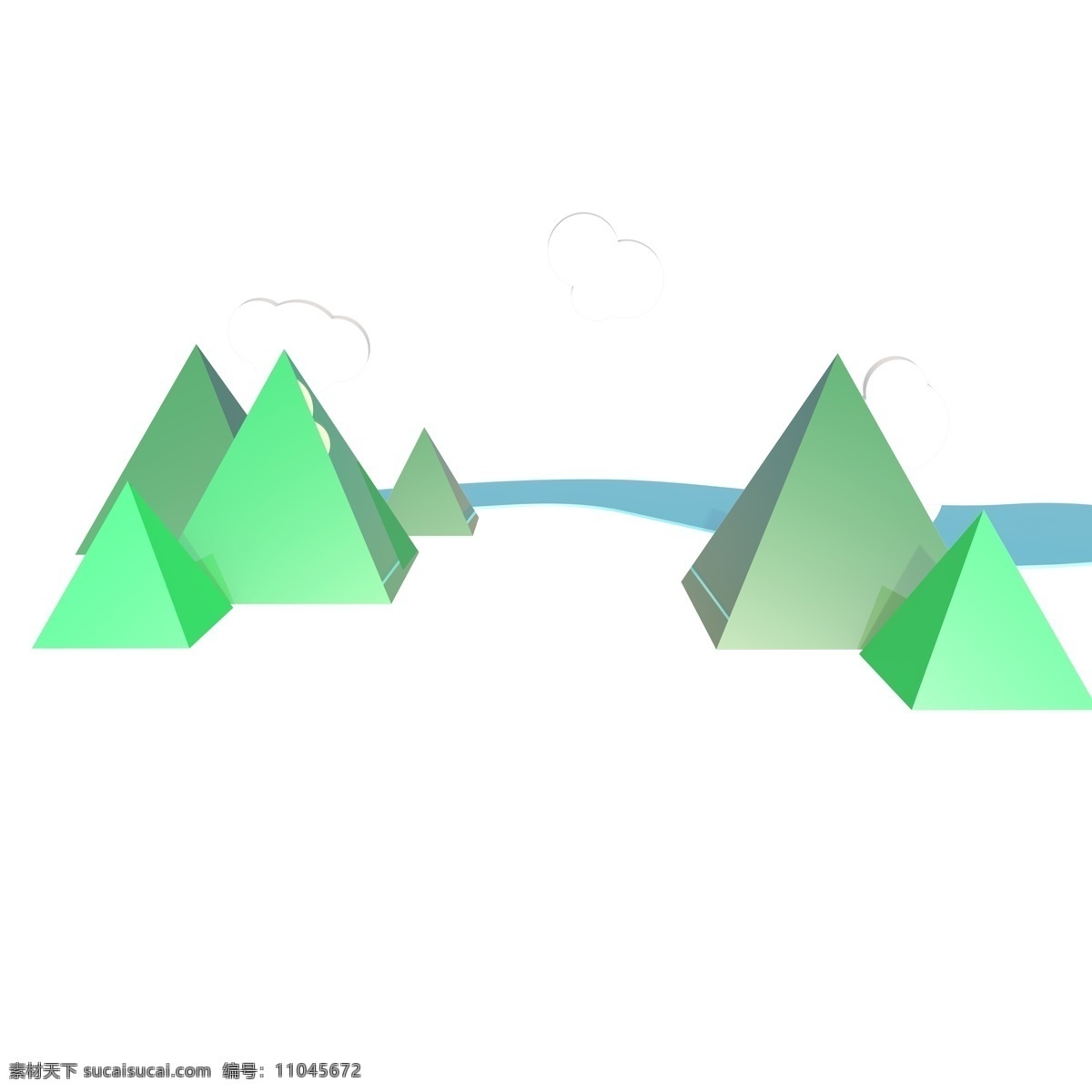 c4d 立体 扁平 风 卡通 三角形 大山 河流 白云 c4d立体 扁平风 海报装饰场景 春天 几何图形