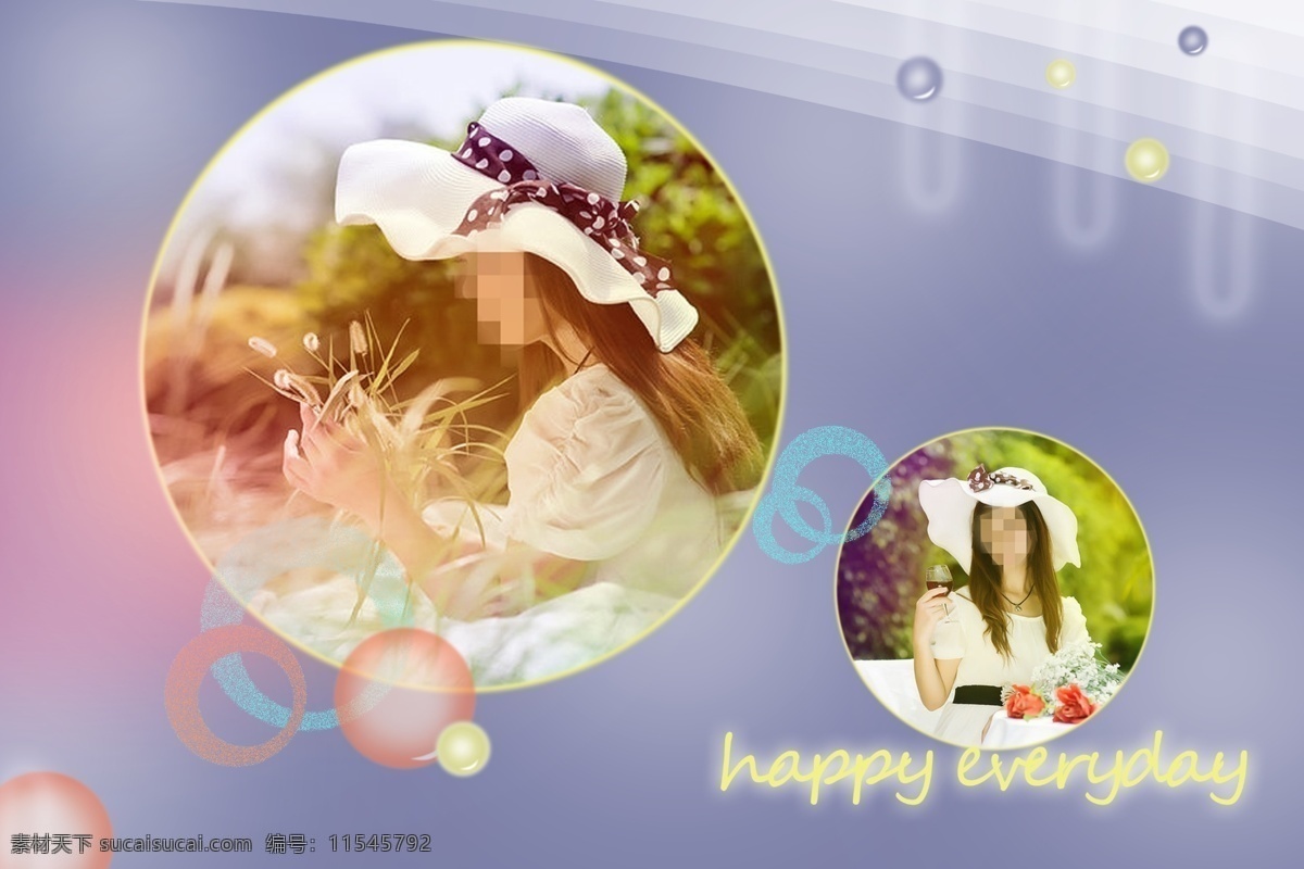 婚纱摄影模板 圆圈 珍珠 英文字体 圆圈相框 美女 相框模板 摄影模板 源文件
