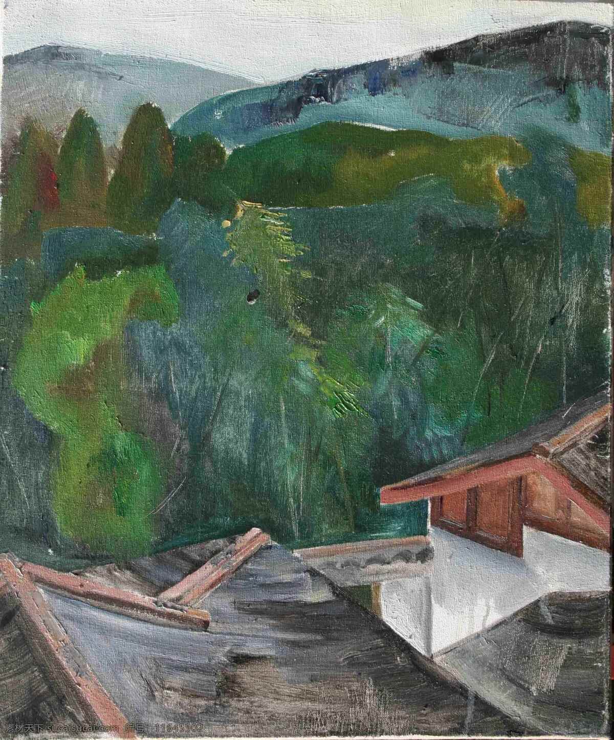 深山 房子 高清风景油画 深山房子 油画素材下载 油画 深山房子油画 装饰素材