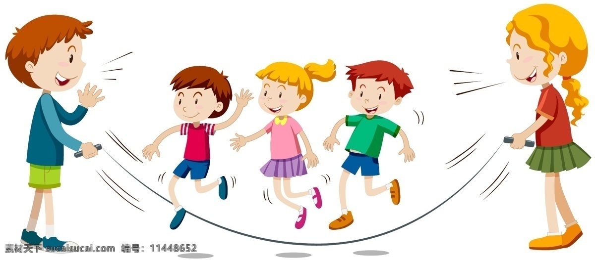 跳绳 游戏 可爱 的卡 通 儿童 跳绳游戏 插画 卡通人物 运动比赛 锻炼 白色