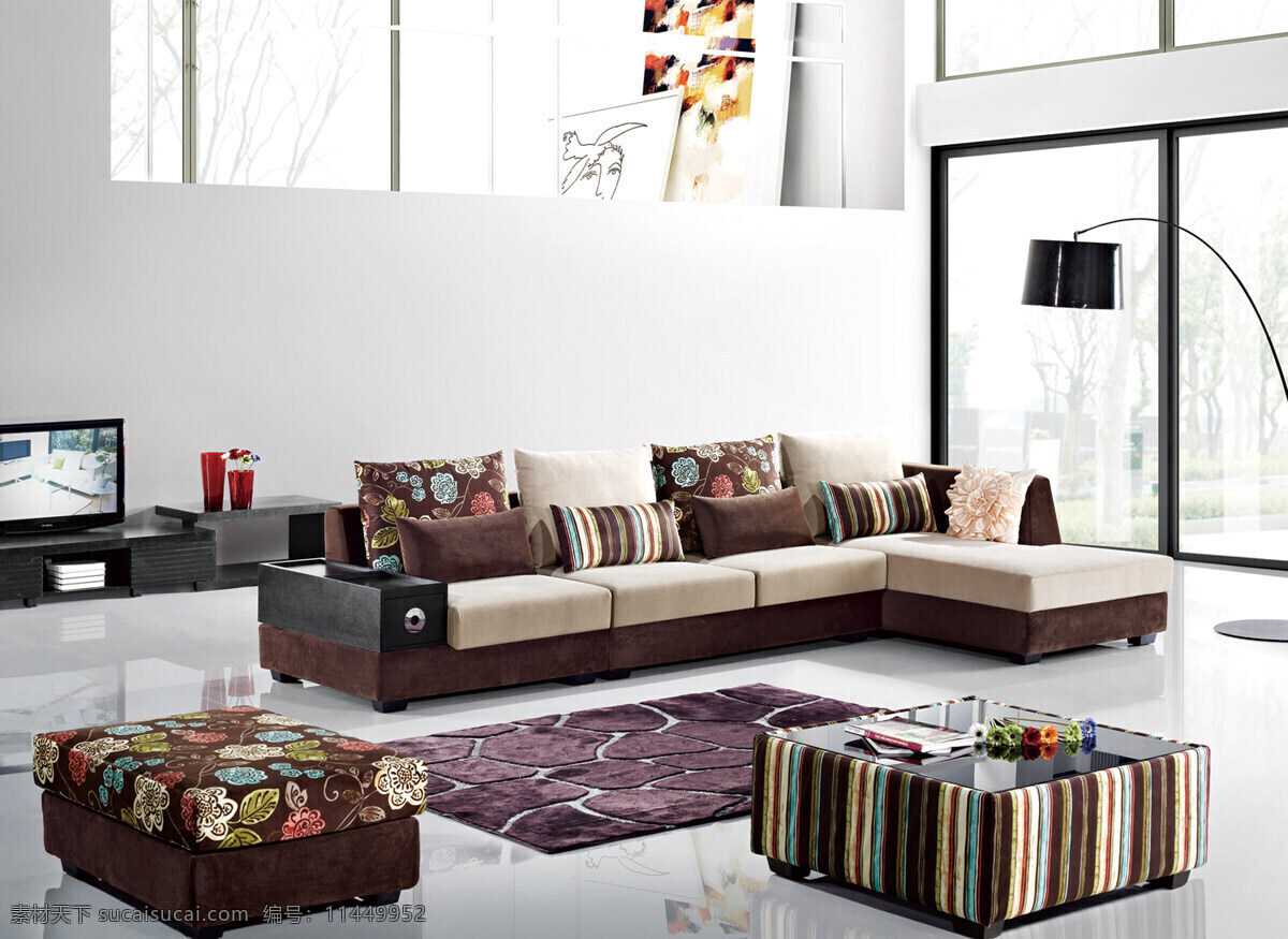 布艺沙发 灯 地毯 电视柜 布艺沙发背景 单个沙发 家居装饰素材 室内设计