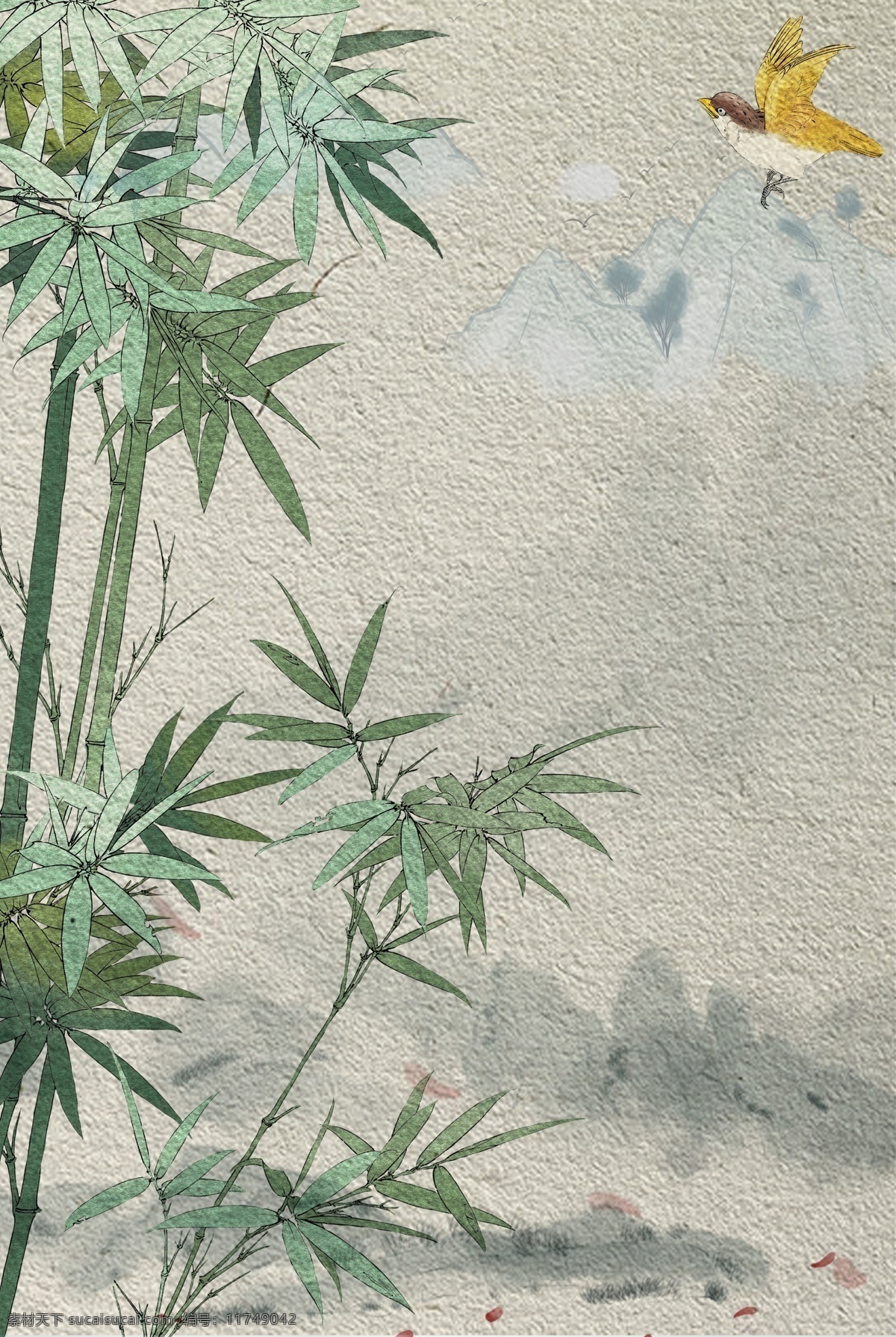 复古 水墨 山水 翠竹 工笔画 背景 中国风 素雅 竹子 鸟儿