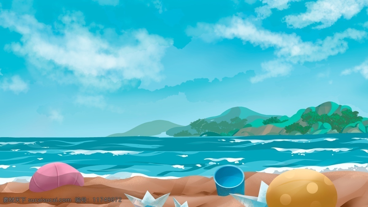 户外 海滩 背景 天空 海 卡通 彩色 创意 装饰 设计背景 海报背景 简约 图案