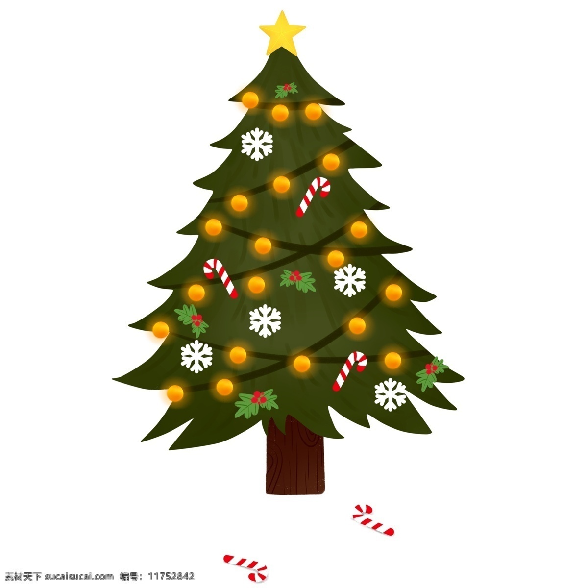 手绘 复古 颗 圣诞树 卡通 植物 插画 雪花 节日元素 糖果