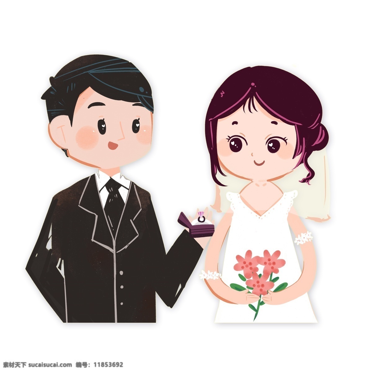 结婚 新娘 新郎 人物 装饰 卡通 时尚 女孩 插画 背影 精致 手绘