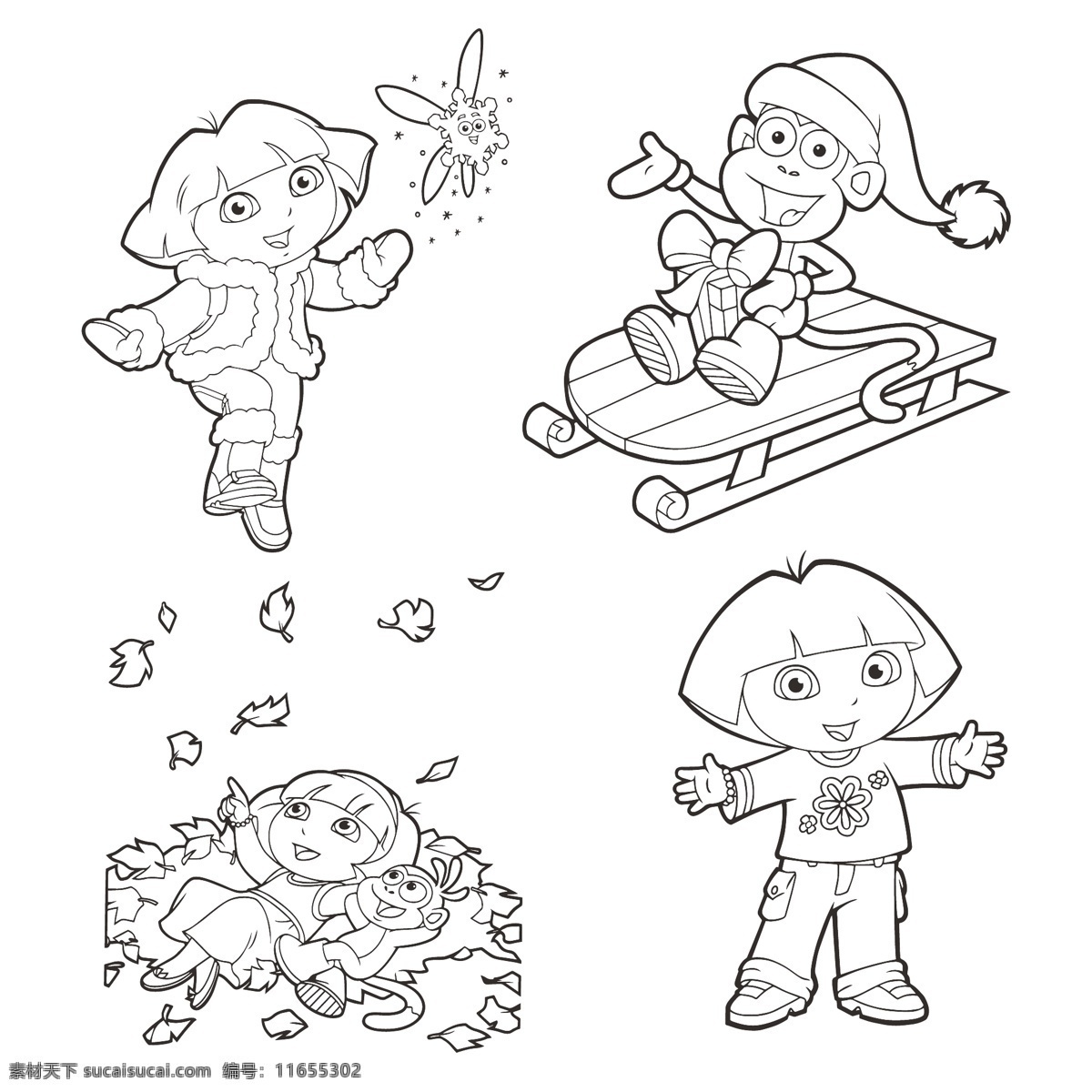 朵拉填色图案 朵拉卡通 卡通人物 卡通女孩 儿童线描图 卡通线描图 动漫角色 动漫动画 动漫人物