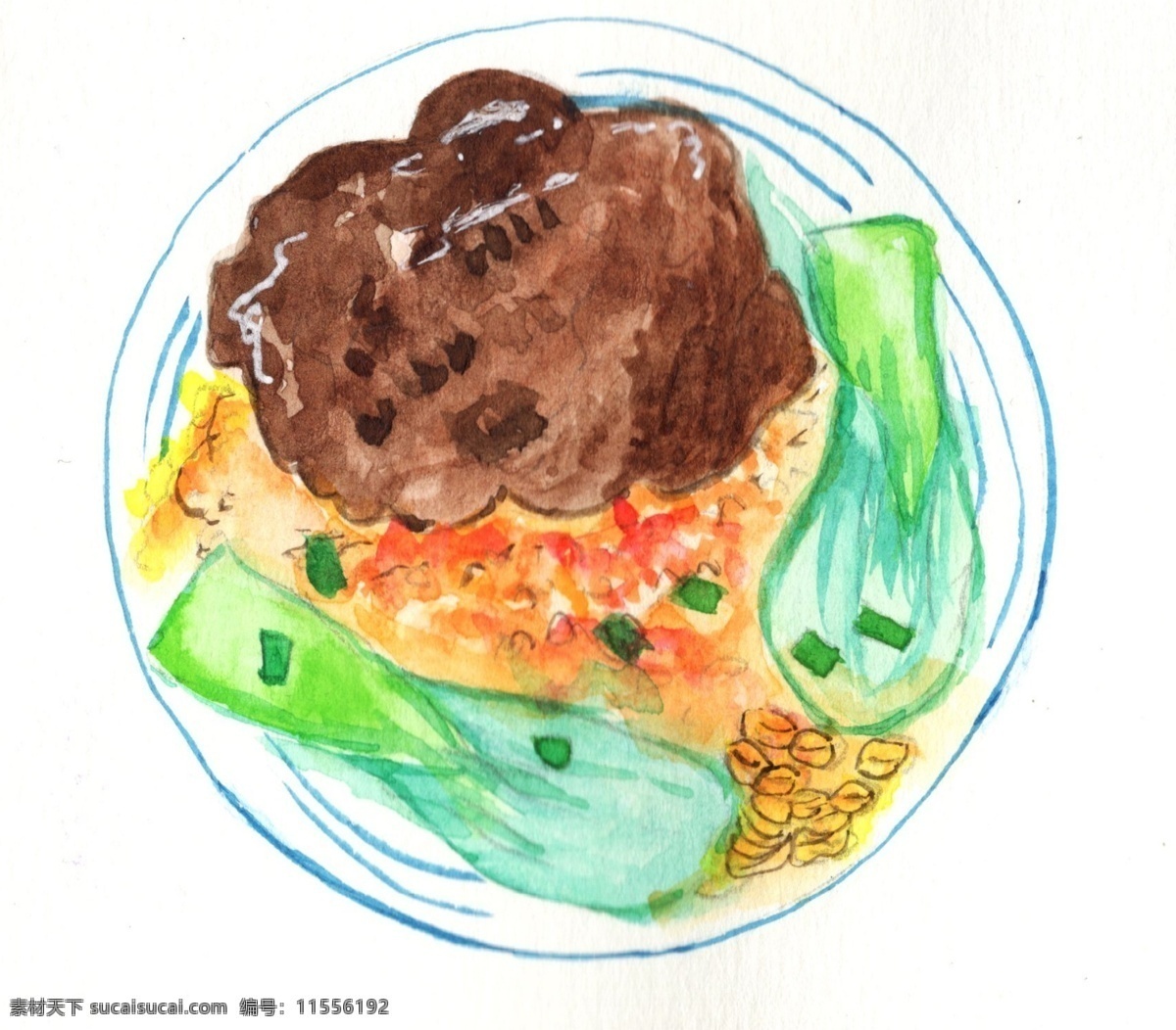 卡通 手绘 香菇 青菜 插画 玉米 鸡蛋 番茄 葱花 酱汁 食物 美食 菜肴 佳肴 菜品 美味 好吃 可口 卡通手绘