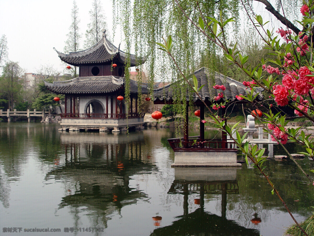 亭台楼阁 水 花 美景 水绘园 园林建筑 建筑园林