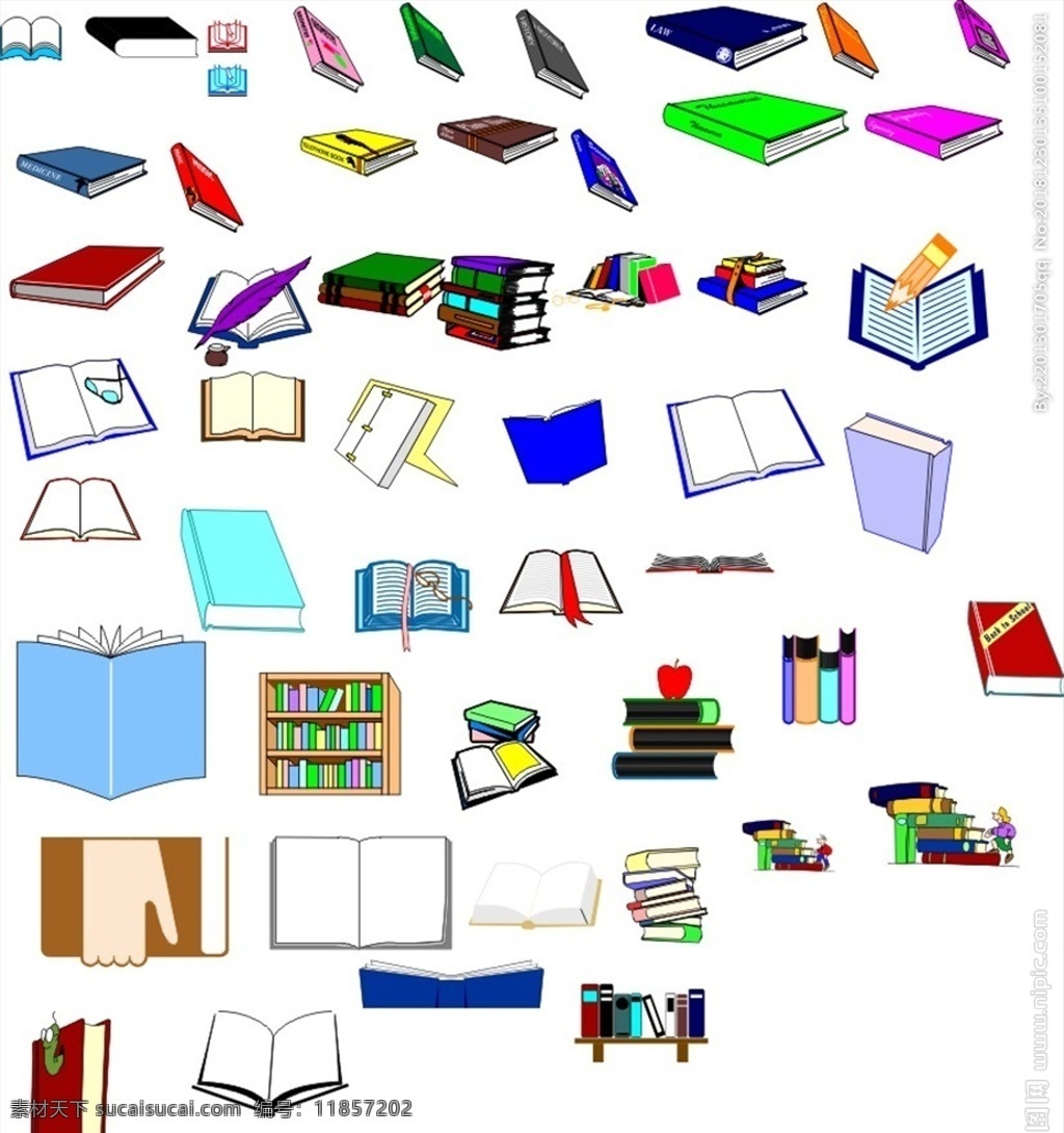 矢量书籍大全 矢量书籍 图书 书架 苹果 课本 矢量 卡通设计