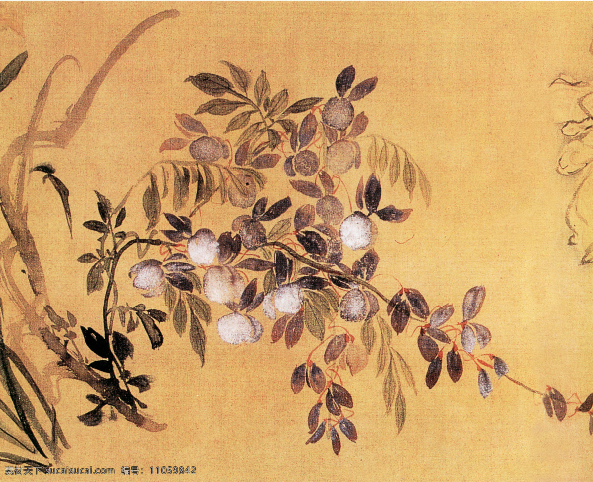 花卉图a 花鸟画 中国 古画 中国古画 设计素材 花鸟名画 古典藏画 书画美术 黄色