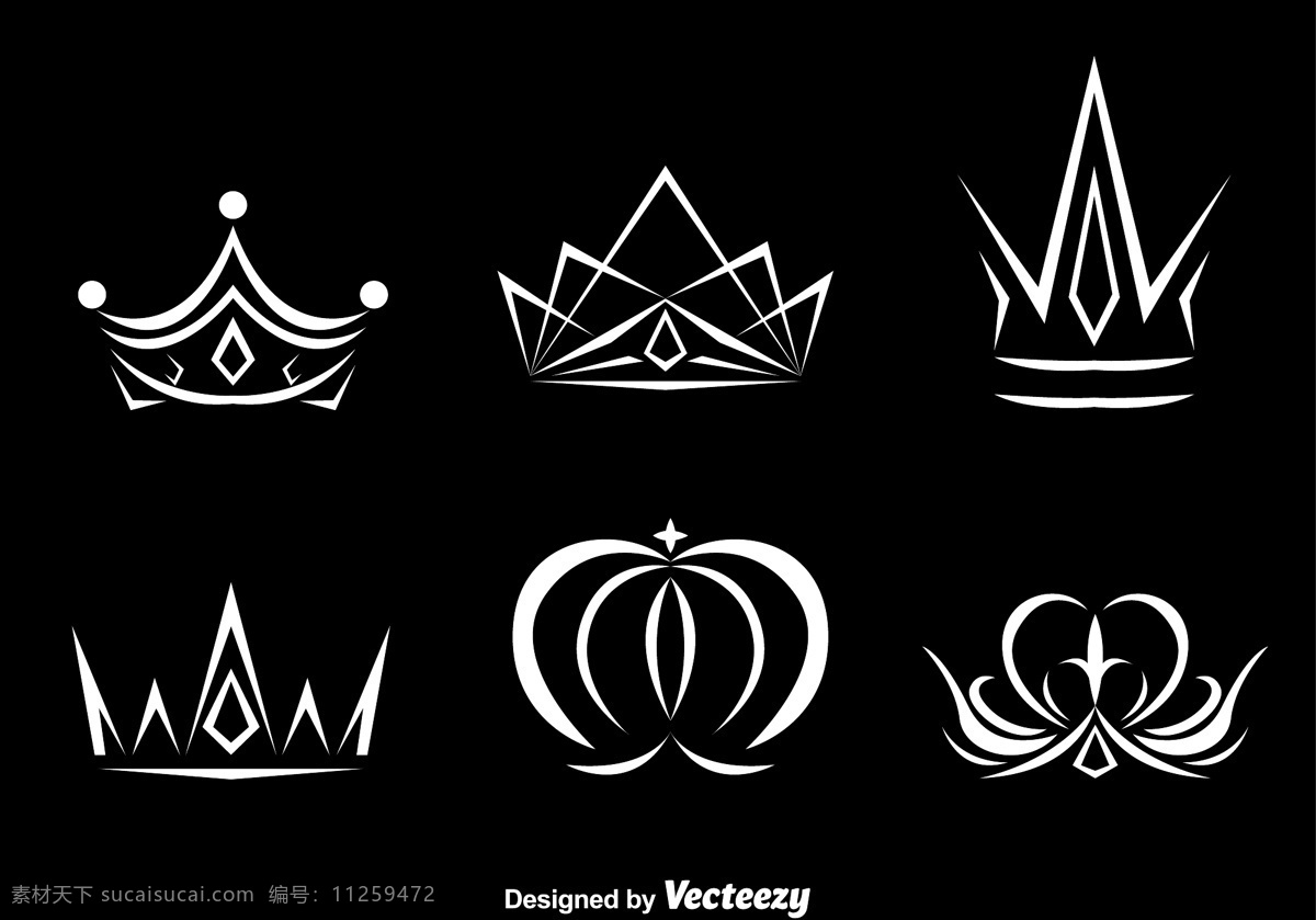 王冠设计图 矢量图 黑色 白色