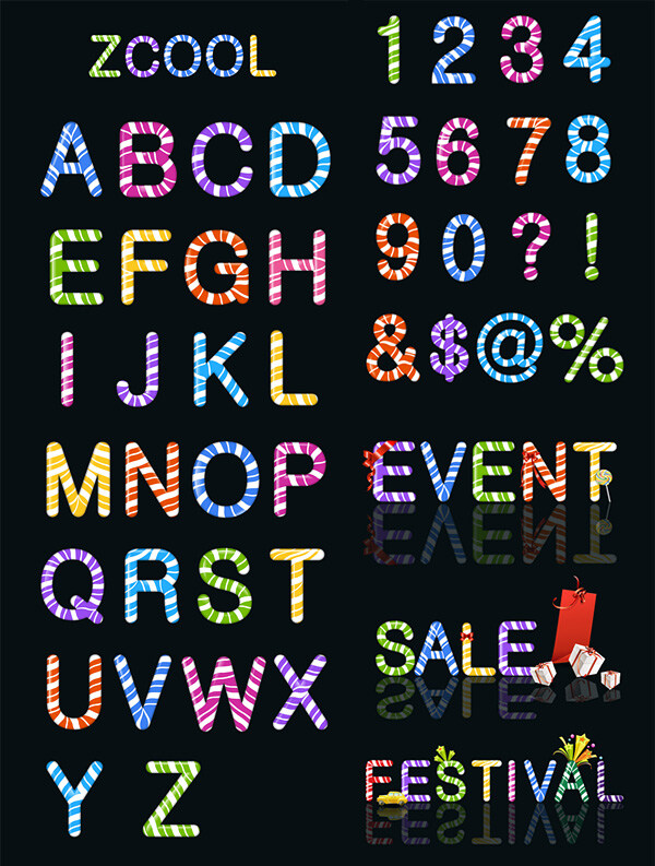 字母 数字 矢量 彩色 糖果 信 26个字母 符号 卡通 礼品 颜色 艺术字 立体声 三元 大写 小写