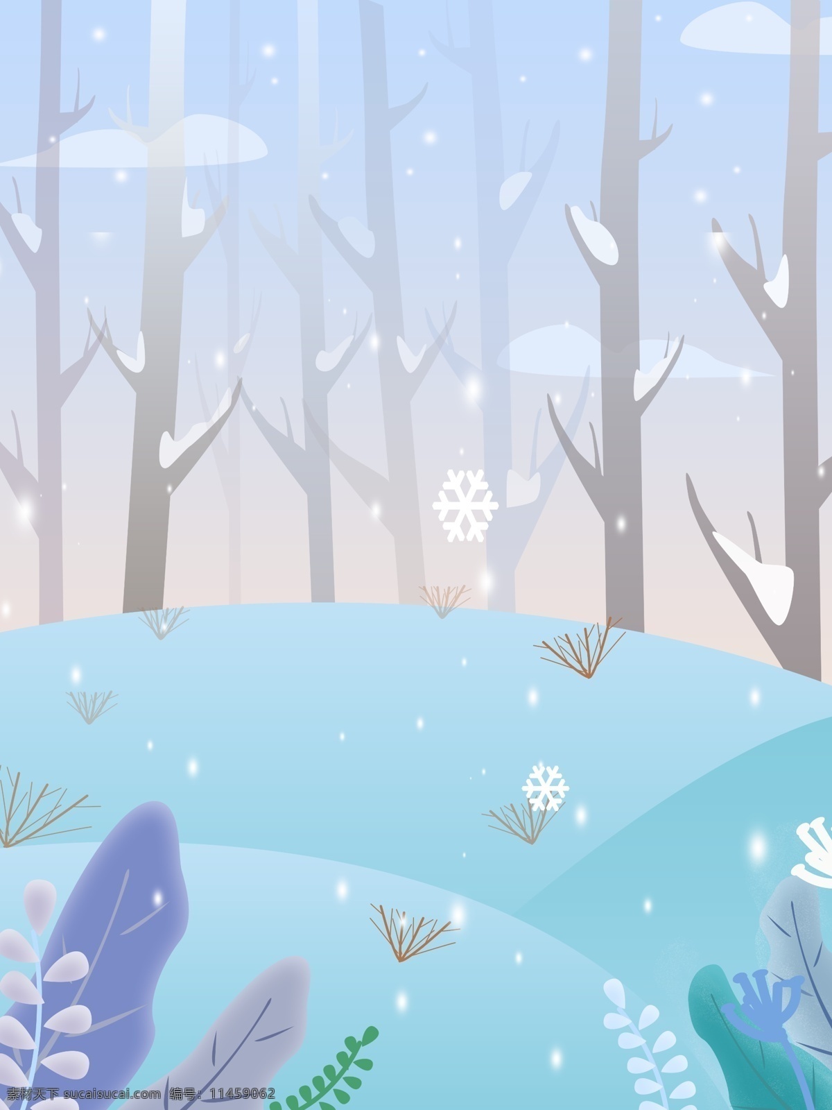 冬季 小 清新 森林 插画 背景 手绘背景 唯美背景 森林背景 广告背景 背景素材 插画背景 树林背景