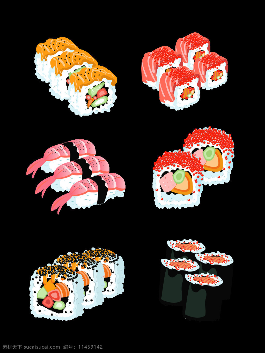 美食 元素 卡通 寿司 套 图 元素设计 日本料理