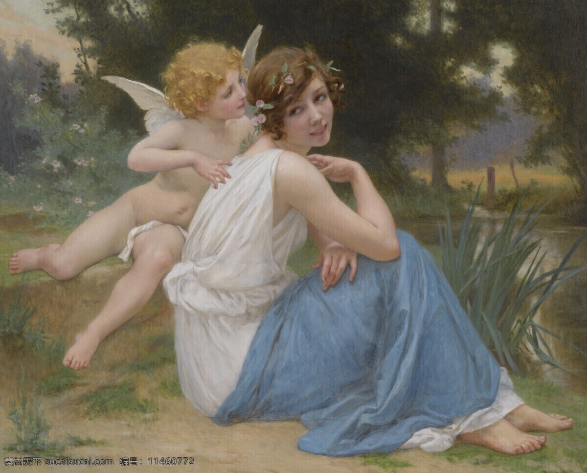 少女与天使 新 浪漫主义 画派 英国画家 小天使 人间 嬉戏 19世纪油画 油画 绘画书法 文化艺术