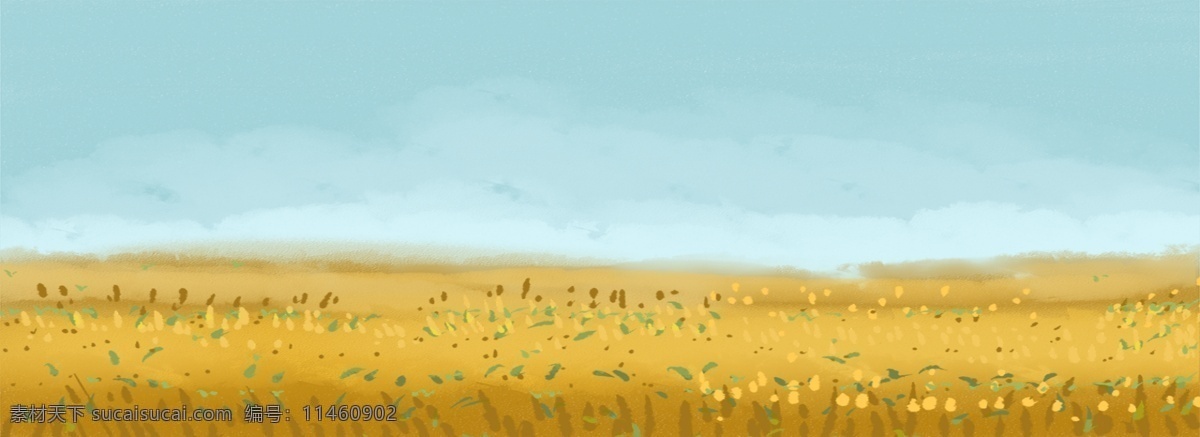 芒种 卡通 小 清新 插画 背景 二十四节气 土地 天空 成熟 收成 稻田