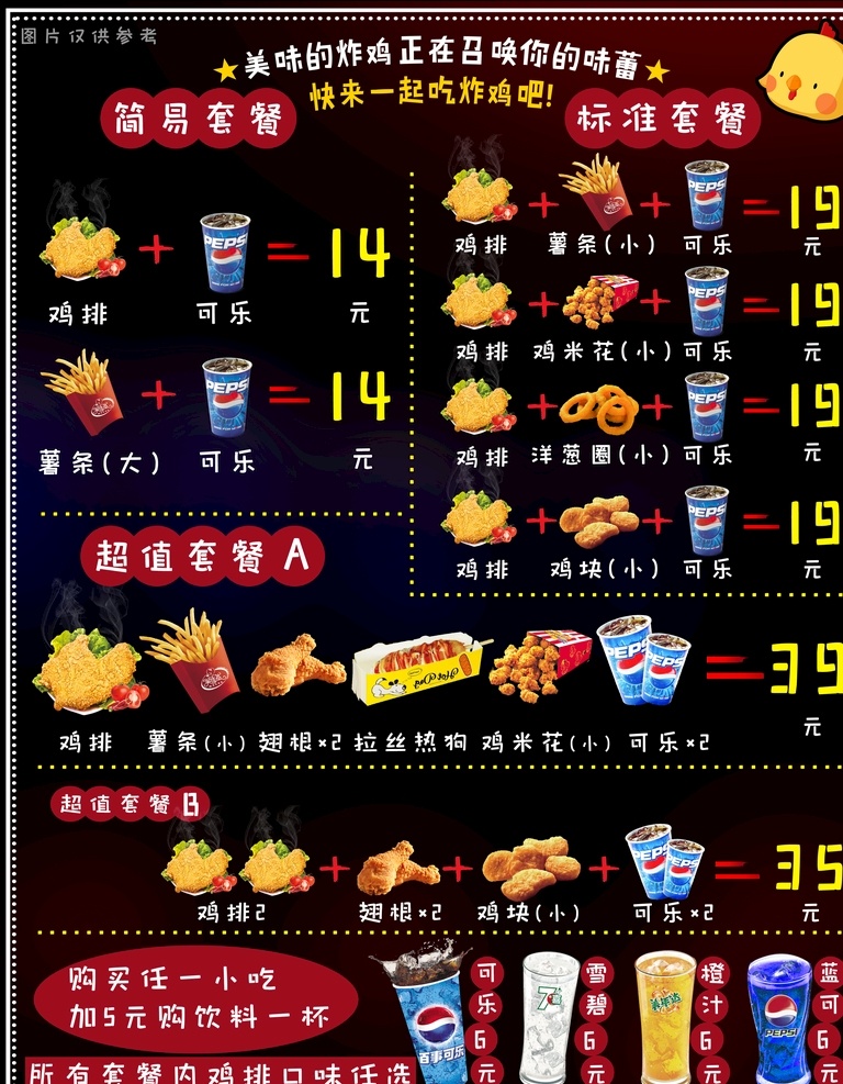 灯箱套餐图 灯箱片 套餐 炸鸡 鸡排 可乐