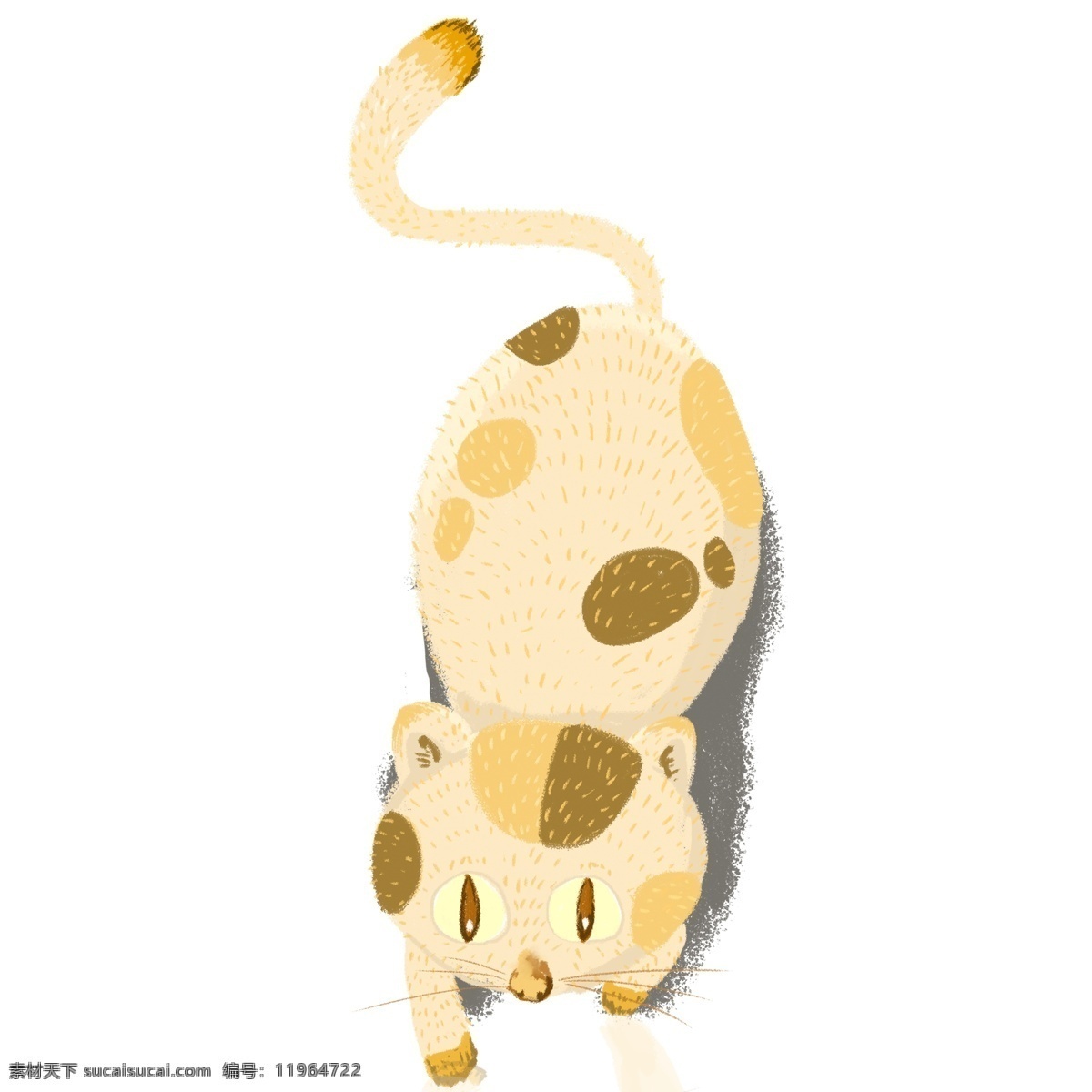 呆 萌 黄色 花纹 猫咪 呆萌 动物 小猫 卡通 彩色 小清新 创意 手绘 绘画元素 现代 简约 装饰 图案