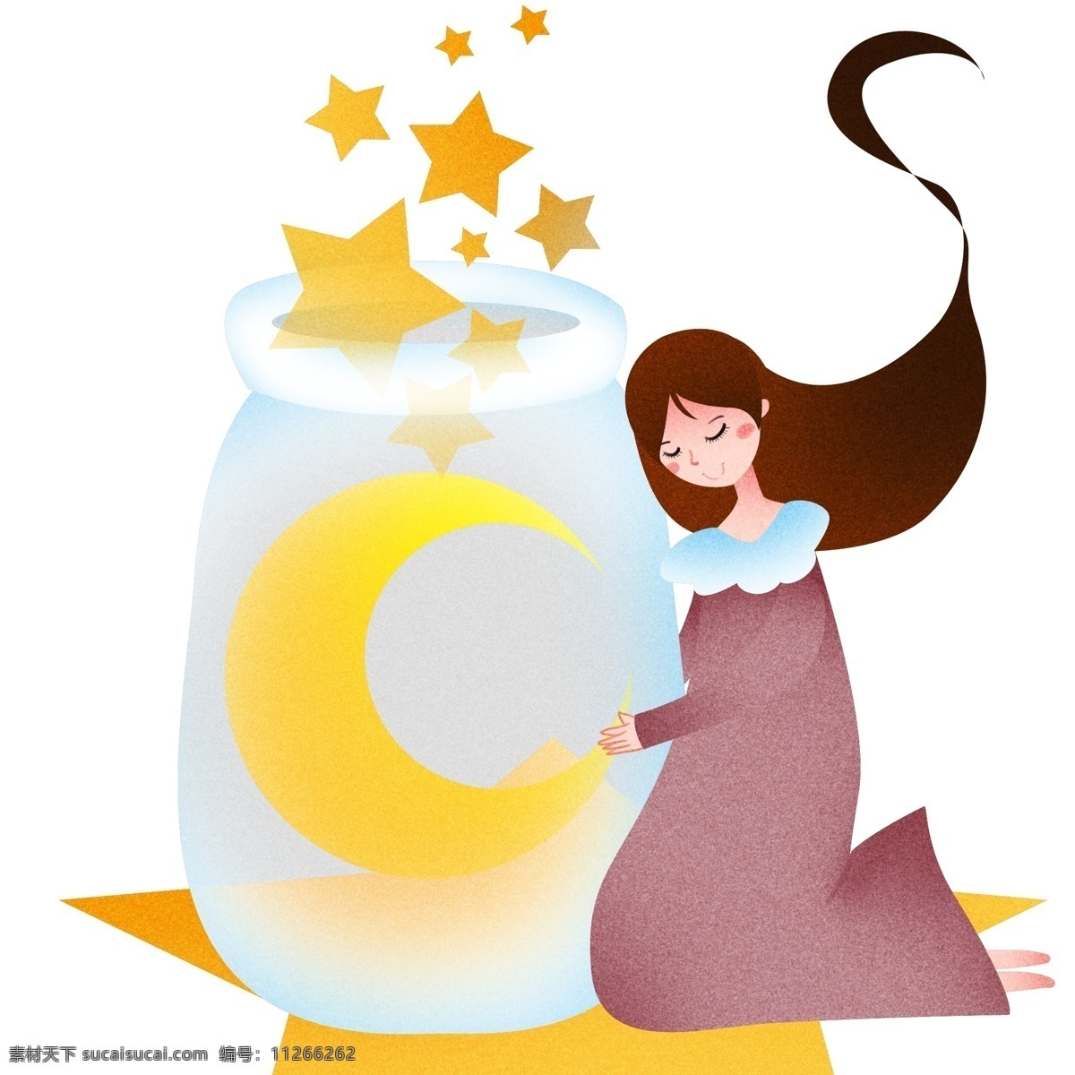 靠着 瓶子 睡觉 女孩 世界 睡眠 日 插画 靠着瓶子睡觉 黄色的星星 白色的瓶子 漂亮的小女孩 卡通人物