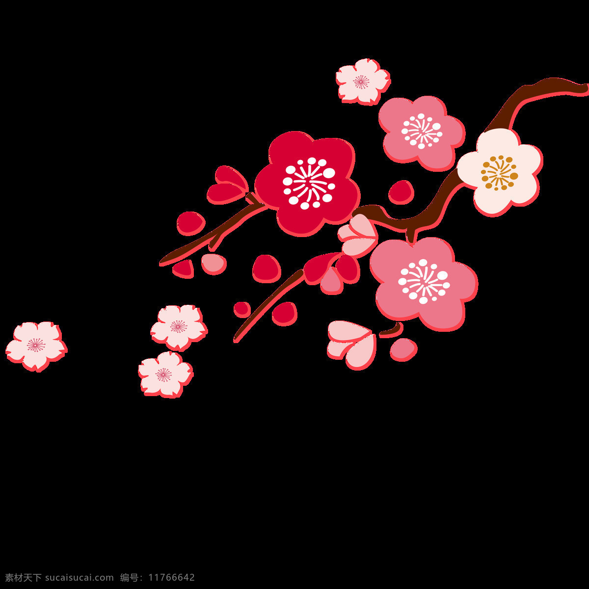 手绘 扁平 梅花 装饰 花朵 树枝