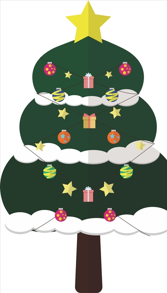 圣诞节 手绘 元素 圣诞树 圣诞老人 星星 松树 装饰 矢量 点缀 礼物 庆祝 动漫动画