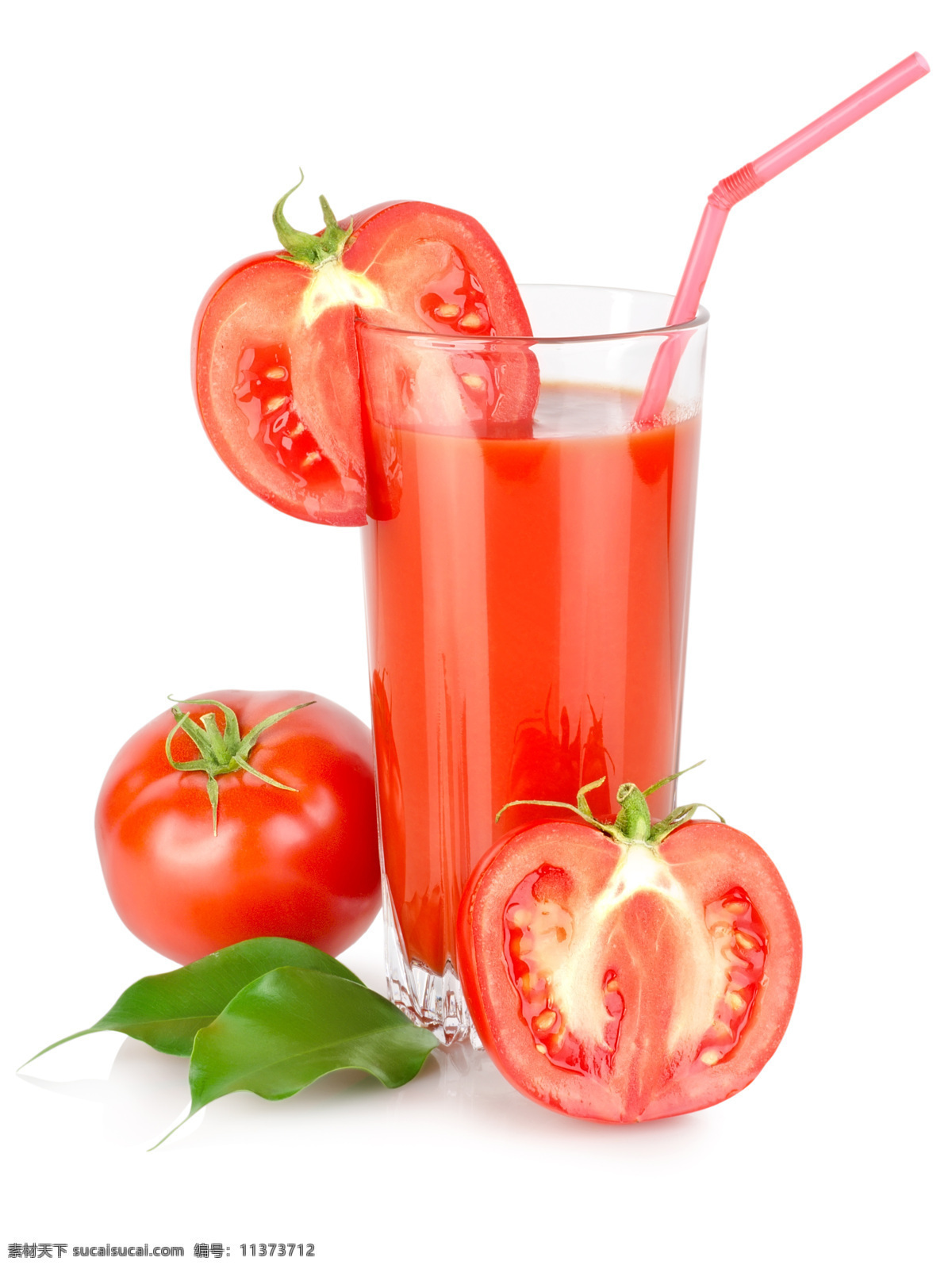 夏日冷饮 杯子 玻璃杯 吸管 果汁 冰饮 冷饮 西红柿 蕃茄 番茄味 叶子 绿叶 酒水饮料 饮料酒水 餐饮美食