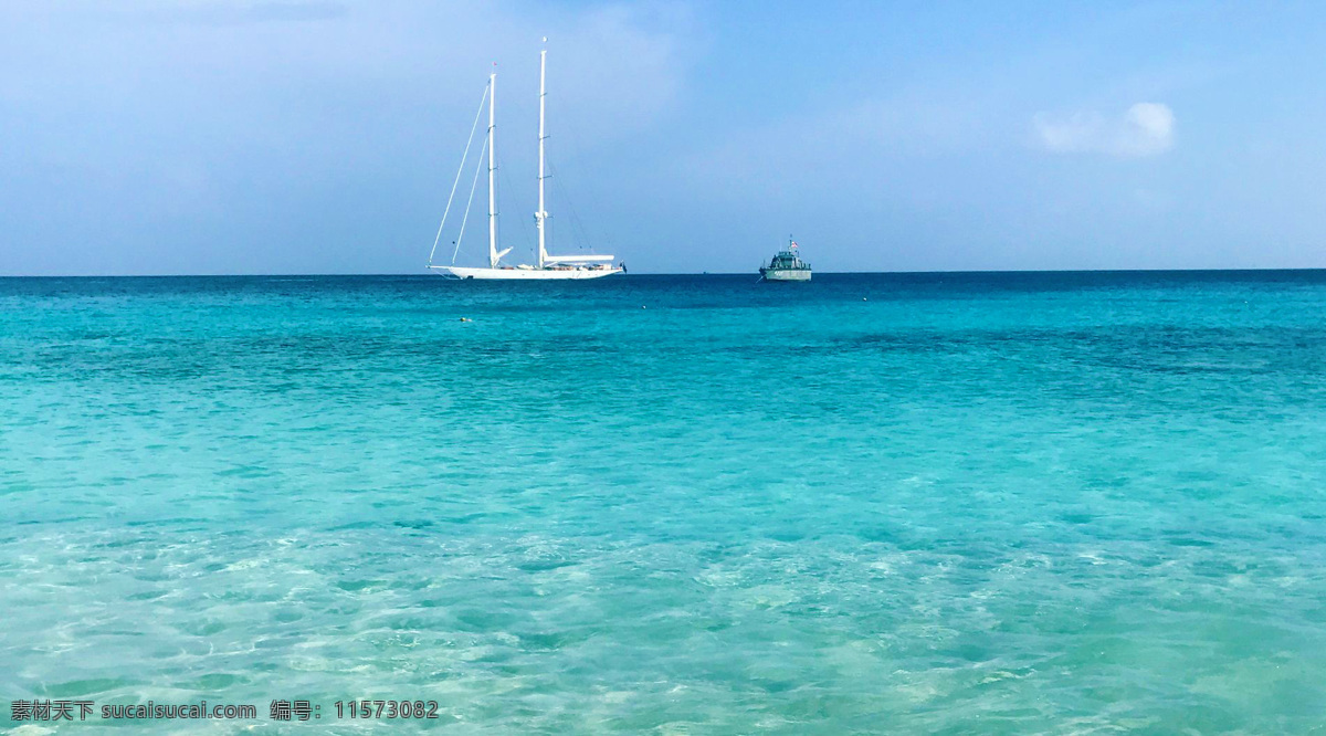 清澈海水 海水 船 蓝绿 云 干净的海水 水 自然景观 山水风景