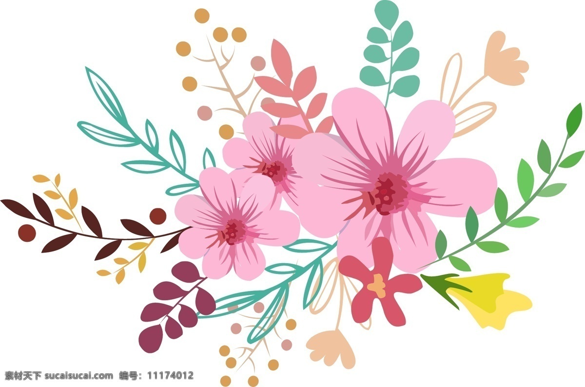 复古 色 手绘 风 植物 花束 花团 手绘花 复古风 手绘植物 手绘花束