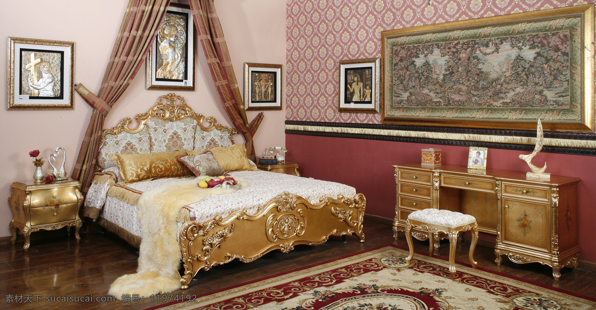 床 古典 家居生活 欧式 摄影图库 生活百科 艺术 整体 效果 床柜 家居装饰素材