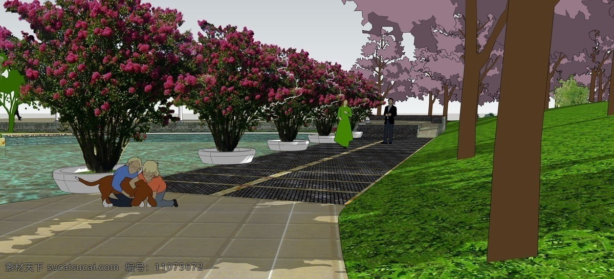 广场 景观设计 效果图 广场景观 su 模型 星海湾 公园 环境设计