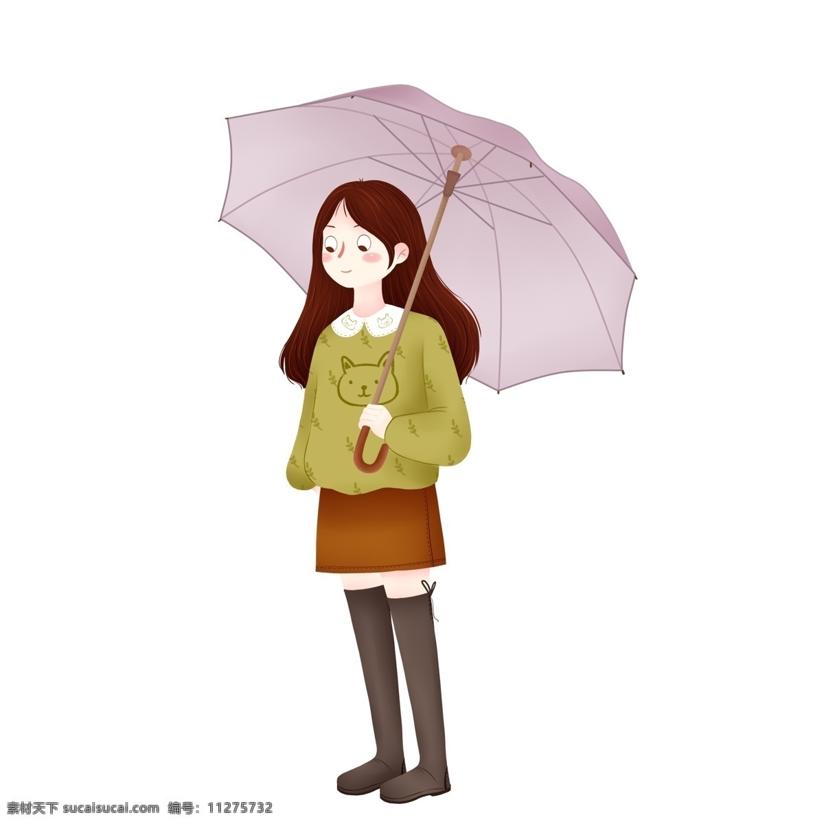打着 雨伞 的卡 通 女孩 图案 元素 卡通女孩 设计元素 简约 人物元素 手绘 手绘图案 创意元素 手绘元素 psd元素