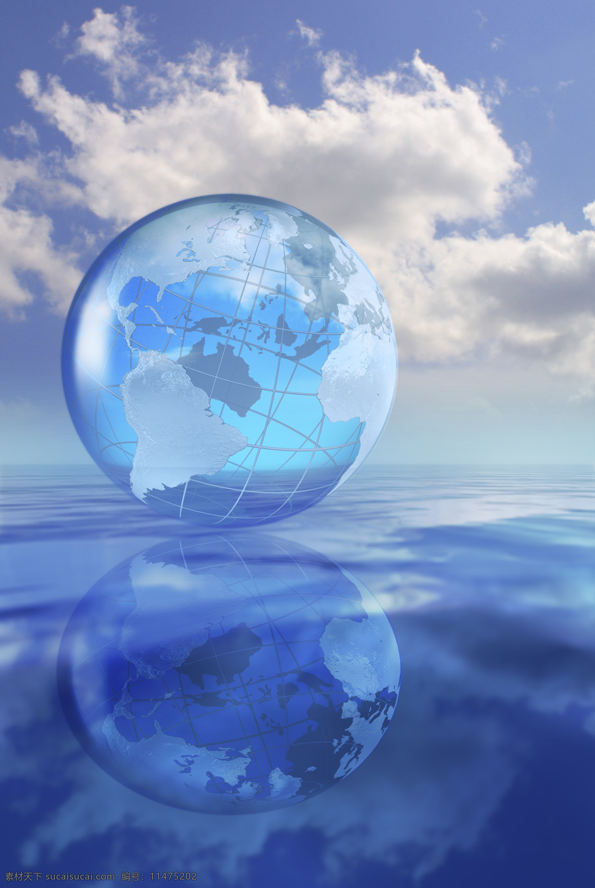 精美 蓝色 地球 背景 商务 全球商务 蓝色背景 透明 水面 倒影 地球背景 蓝天白云 创意 抽象 海报背景 高清图片 地球图片 环境家居
