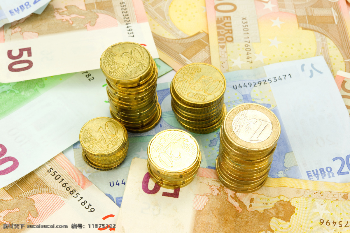 欧元 硬币 纸币 欧元硬币 钱 金融货币 金融财经 商务金融 欧元纸币
